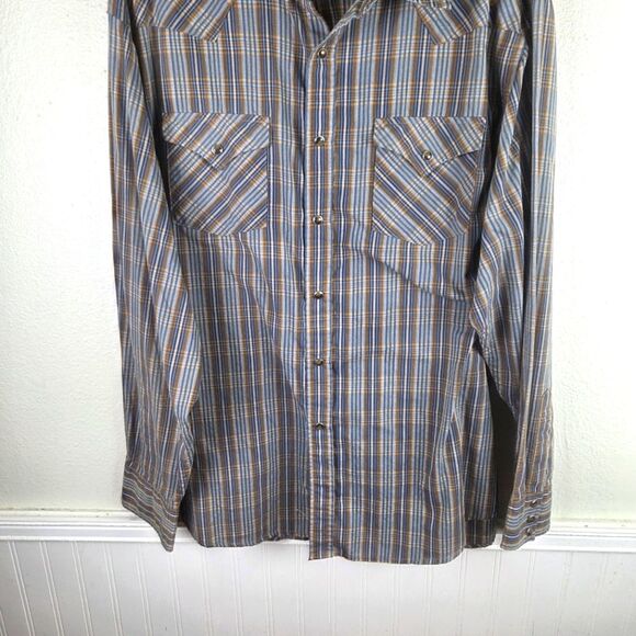 Men's Pendleton Brown Blue Snap Button Casual Plaid Frontier Shirt Size XXL - Picture 3 of 8